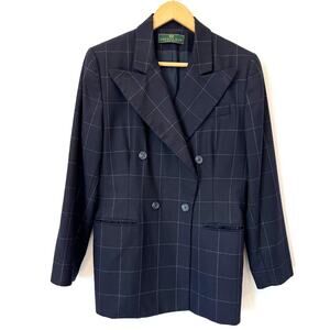 Embassy Row Vintage Wool 80’s Blazer Size 10 Navy Windowpane Double Breasted